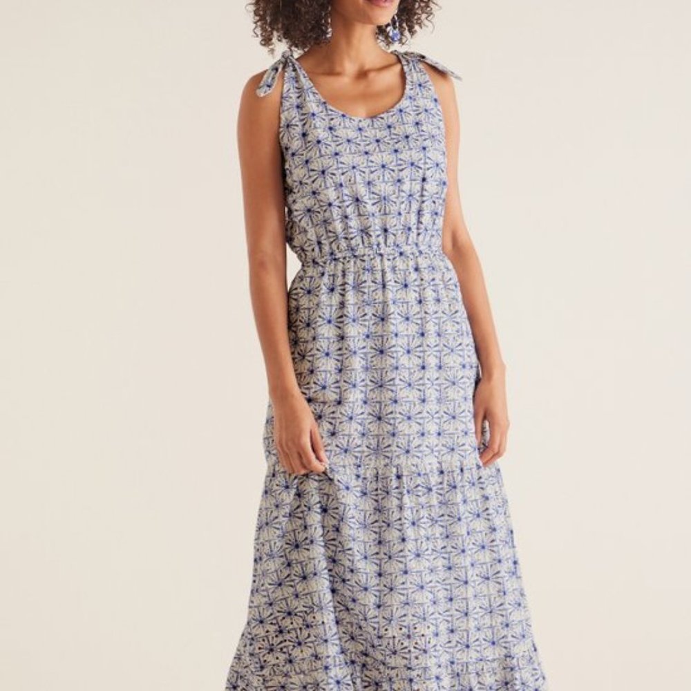 Soft Surroundings Kyoto Blue/White Eyelet Lined Dress NWT